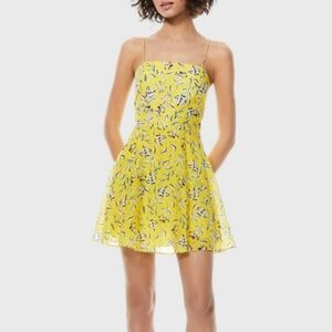 Alice + Olivia Size 10 Yellow Floral Glinda Spaghetti Strap A-Line Dress